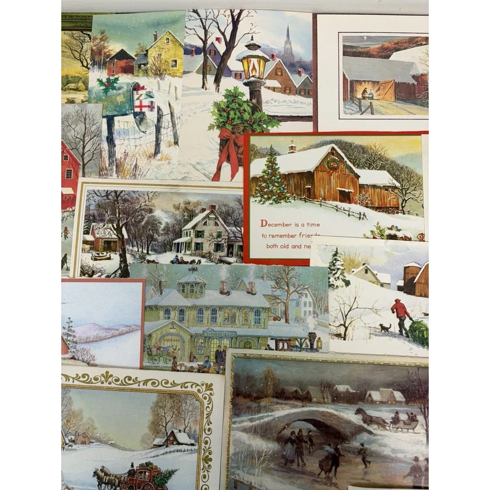 Vintage Christmas Cards Fronts ONLY Houses Barns More Scrapbooking Crafts 50+